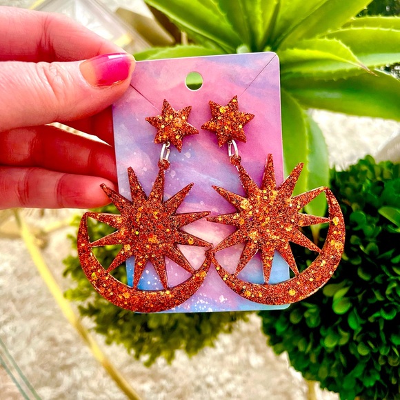 Starburst Sparkle Dangle Earrings - Picture 13 of 13